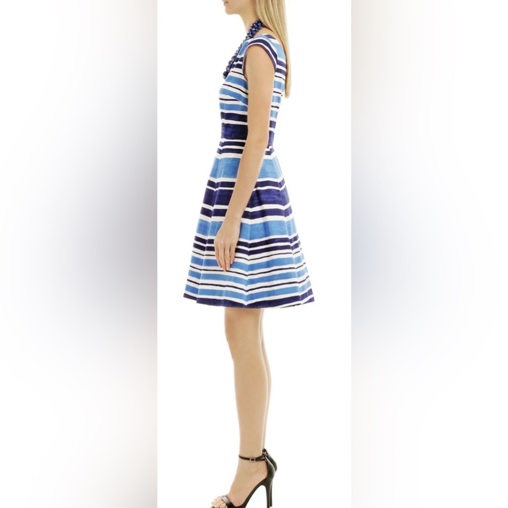 Kate Spade New York “Mariella” Striped Dress with Pleated Flare Skirt - Blue - 4 - Picture 3 of 16